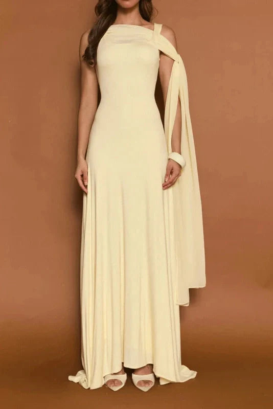 Sleeveless Slash Collar High Waist Maxi Dress