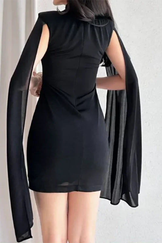 Elegant High Waist O-Neck Sleeves Mini Dress