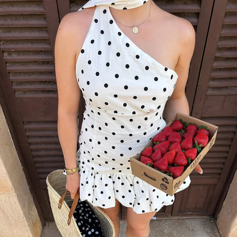 One Shoulder Backless Lace-Up Slim Mini Dress