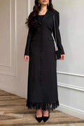 Long Sleeve Single Breasted V-Neck Lace Maxi Dress