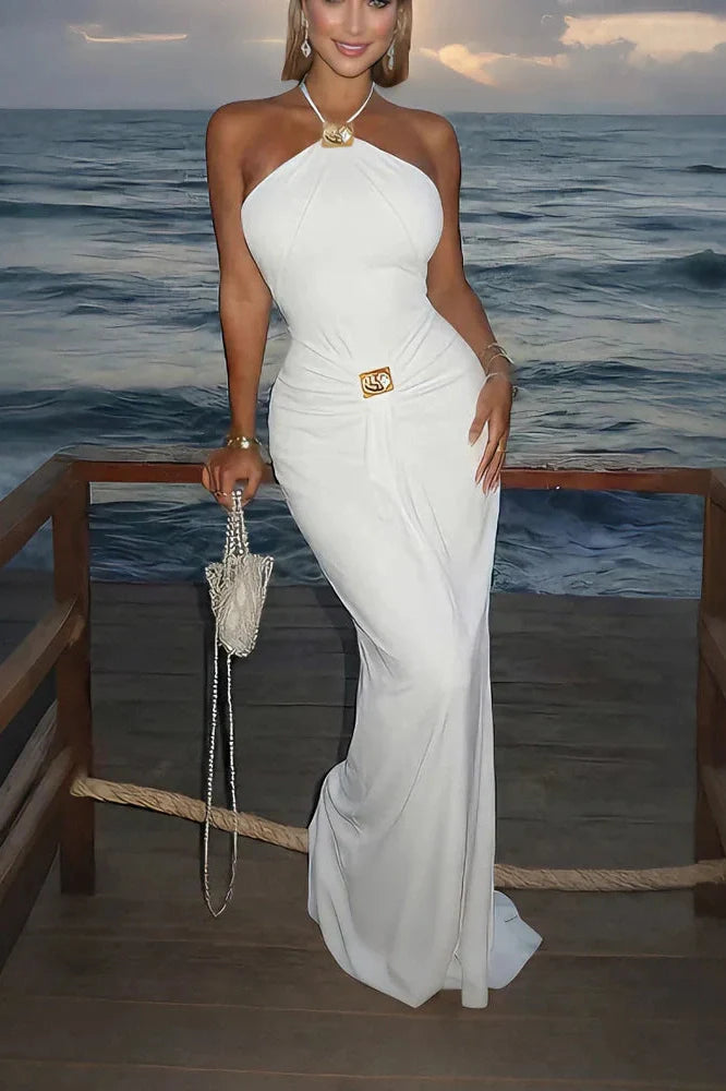 Hollow Out High Waist Slim Lace-Up Maxi Dress