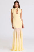 Hollow Out Sleeveless High Collar High Waist Bodycon Maxi Dress