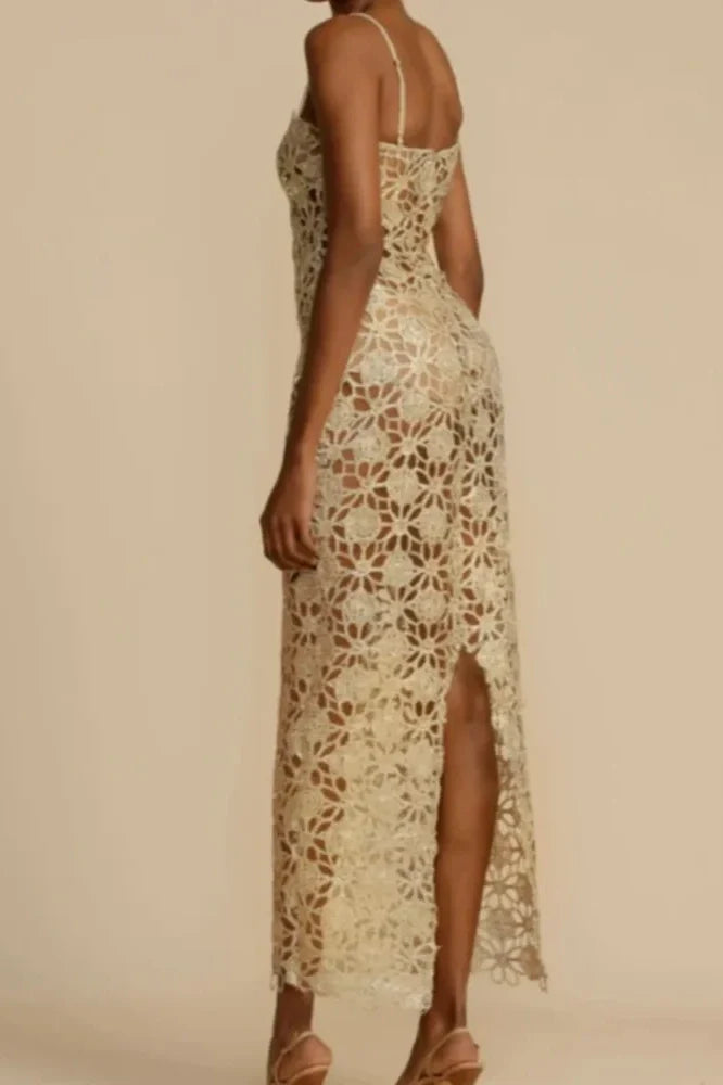 Elegant Lace Hollow Out Sleeveless Maxi Dress