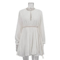 Long Sleeve V Neck Lace Up A-Line Mini Dress