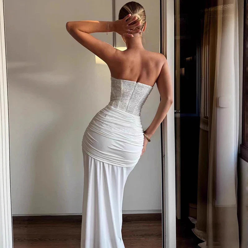 Strapless Lace Up Slim Maxi Dress