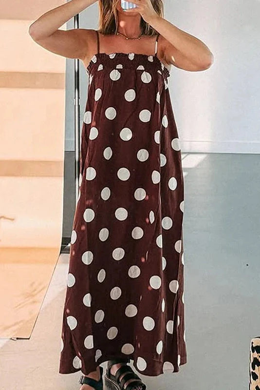 Backless Sleeveless Loose Pleated Printed Maxi Dress