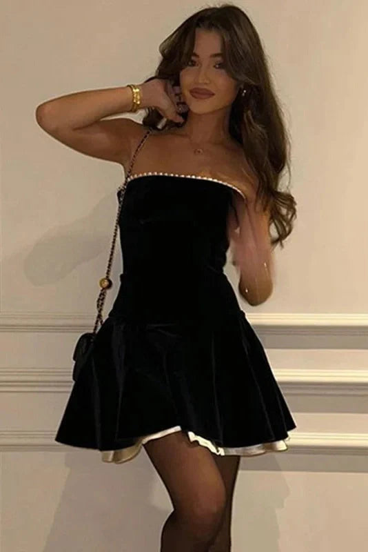 Strapless Lace Up Off Shoulder Sleeveless Mini Dress