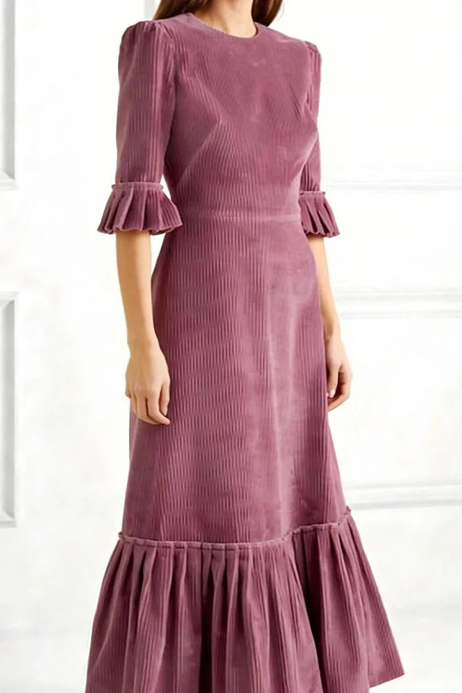 Elegant Half Sleeve Pleated High Waist Slim Maxi Dress