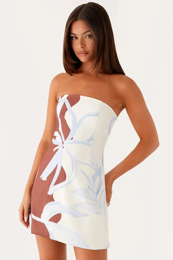 Strapless Printed Sleeveless Mini Dress