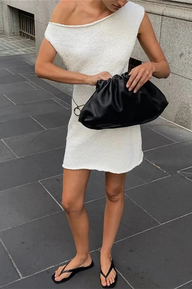 One-Shoulder High Waist Sleeveless Mini Dress
