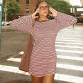 Striped Printed Elegant Long Sleeve Mini Dress