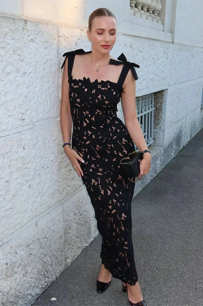 Hollow Out Patchwork Backless Bodycon Maxi Dress