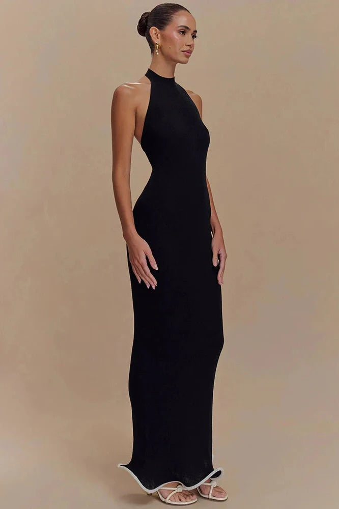 Backless Patchwork Off-Shoulder Sleeveless Bodycon Maxi Dress