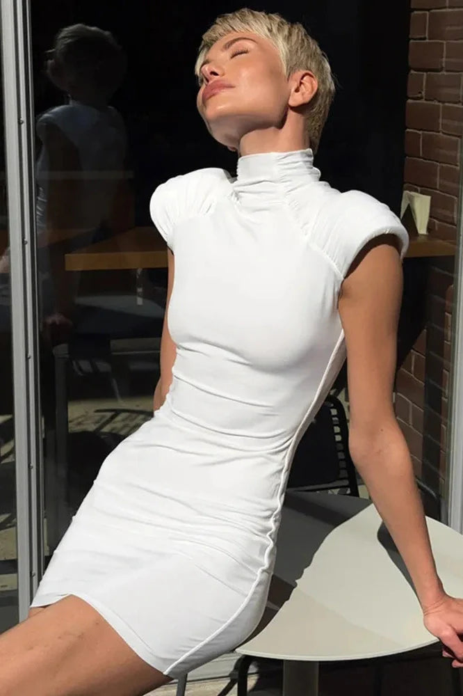 Turtleneck Sleeveless Zipper Bodycon Mini Dress