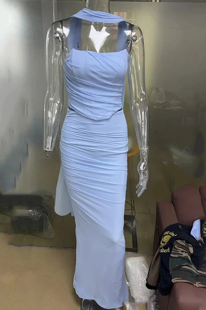 Two Piece Strapless Neckerchief Maxi Dress