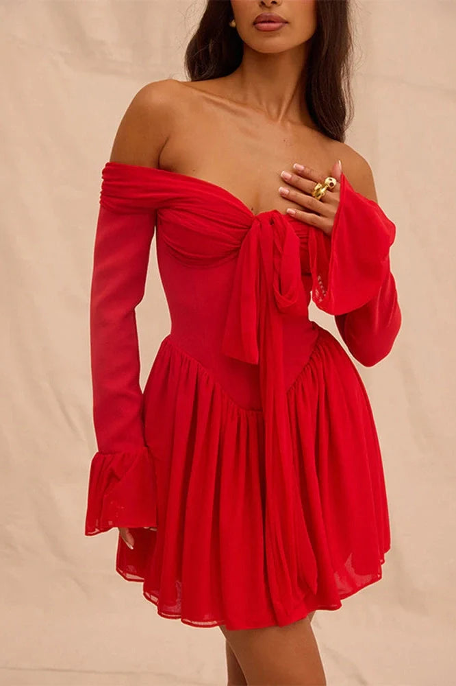 Elegant Strapless Off-shoulder Long Sleeve Backless Mini Dress