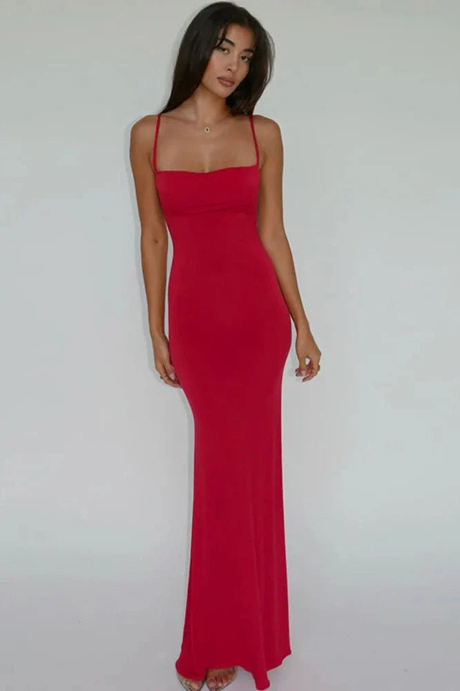 Spaghetti Strap Sleeveless Backless Bodycon Maxi Dress