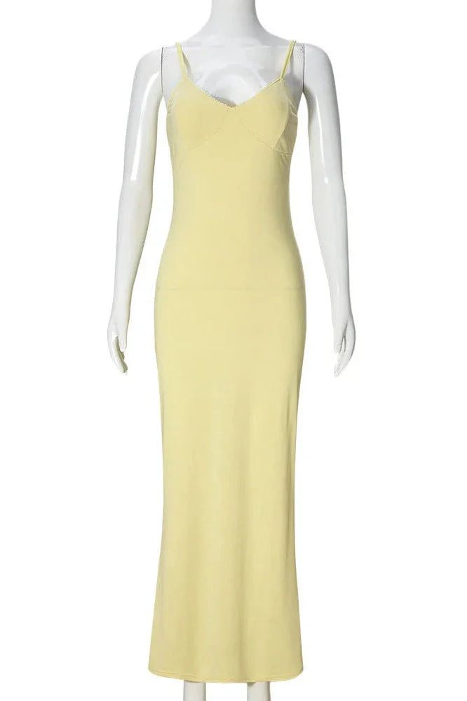 Patchwork Backless Slim Bodycon Maxi Dress