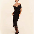 Lace Patchwork Off Shoulder Split Backless Maxi Dress