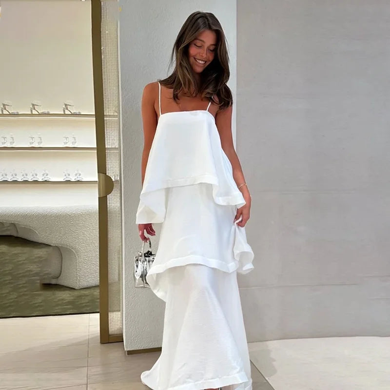 Sleeveless A-Line Pleated Loose Maxi Dress