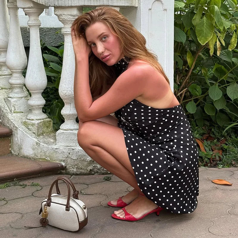 Polka Dot Sleeveless Backless Slim Mini Dress