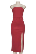 Elegant Strapless Slit Sleeveless Slim High Waist Midi Dress