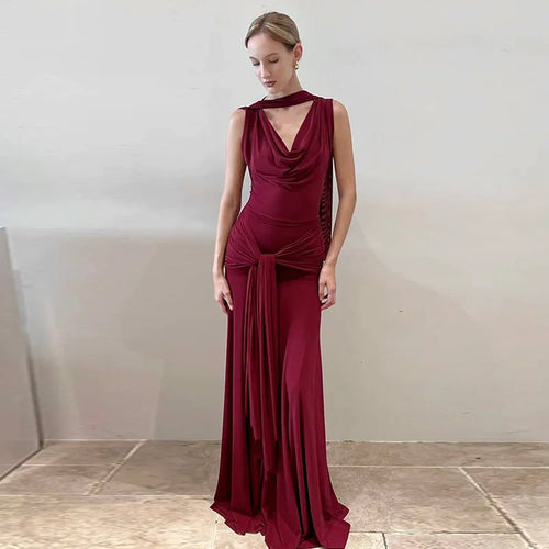 Backless Bodycon Lace Up Sleeveless Maxi Dress