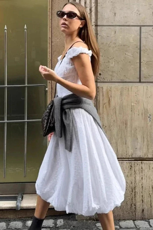 Hollow Embroidery Off-Shoulder Slim Midi Dress