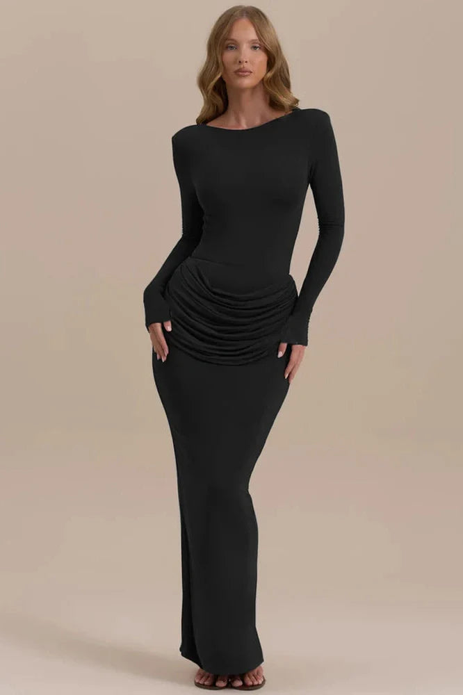 Long Sleeve O Neck High Waist Bodycon Maxi Dress