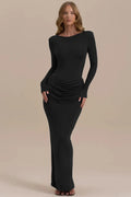 Long Sleeve O Neck High Waist Bodycon Maxi Dress