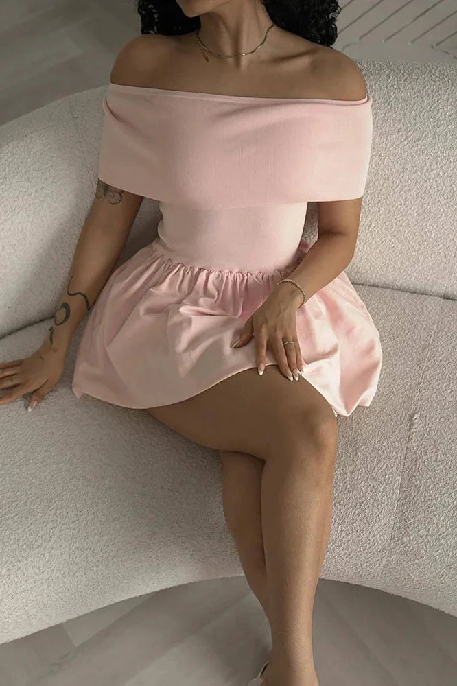Off Shoulder Patchwork Slash Neck Mini Dress