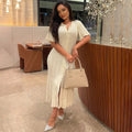 O-Neck Short Sleeve Single Breasted Slim Midi Dress