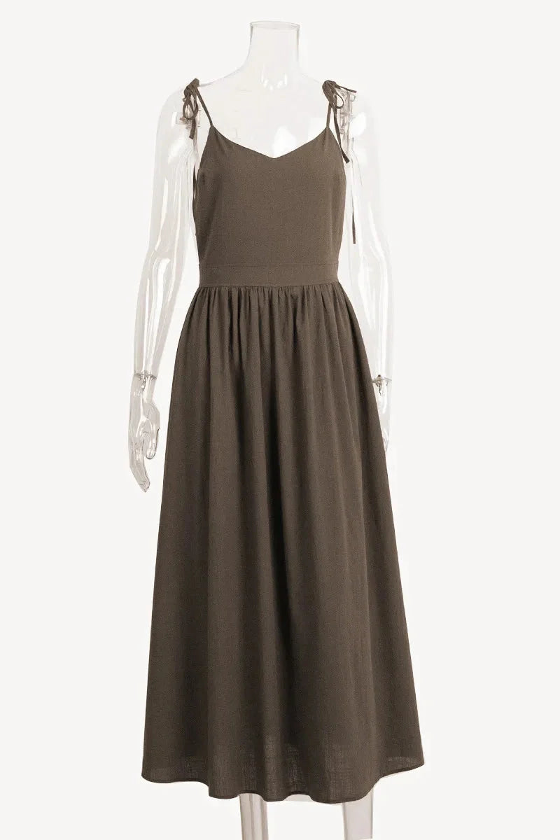 Elegant Backless V Neck Midi Dress