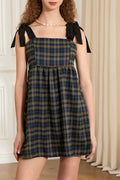 Tie-Up Strap Plaid Print A-Line Mini Dress