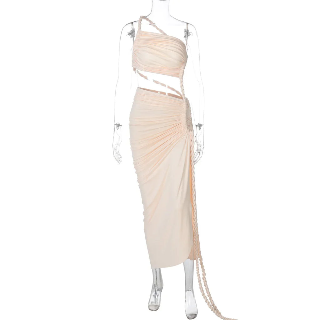 One-Shoulder Strap Backless High Split Maxi Dress