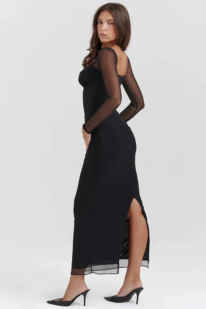 Elegant Long Sleeve Strapless Backless Bodycon Maxi Dress