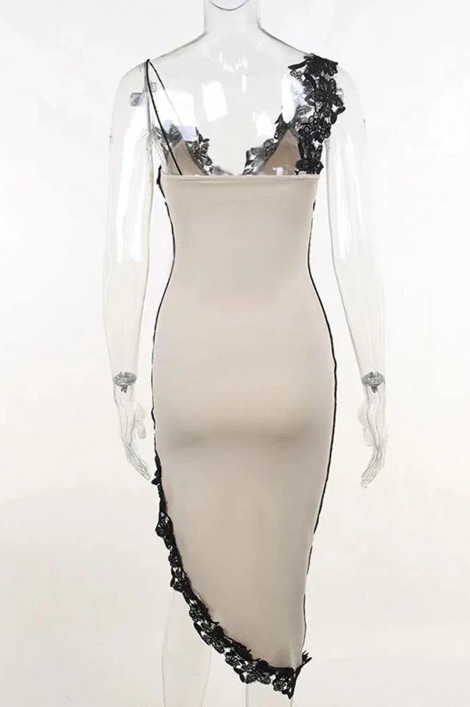 High Split Spaghetti Strap Sleeveless Deep V Neck Midi Dress