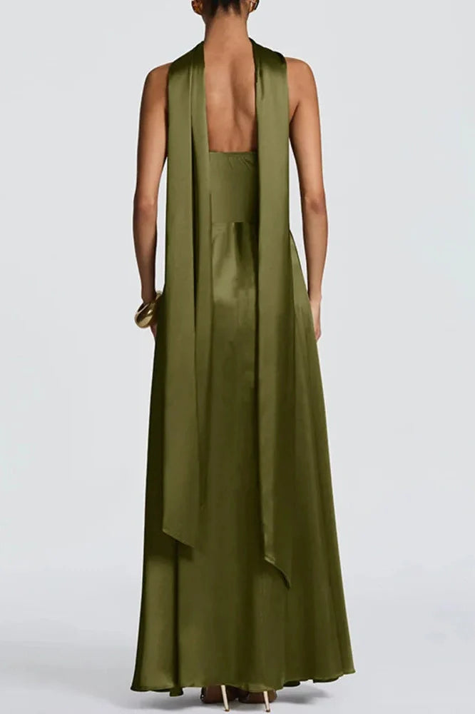 Off-Shoulder Strapless Scarf Collar Sleeveless Backless Bodycon Maxi Dress