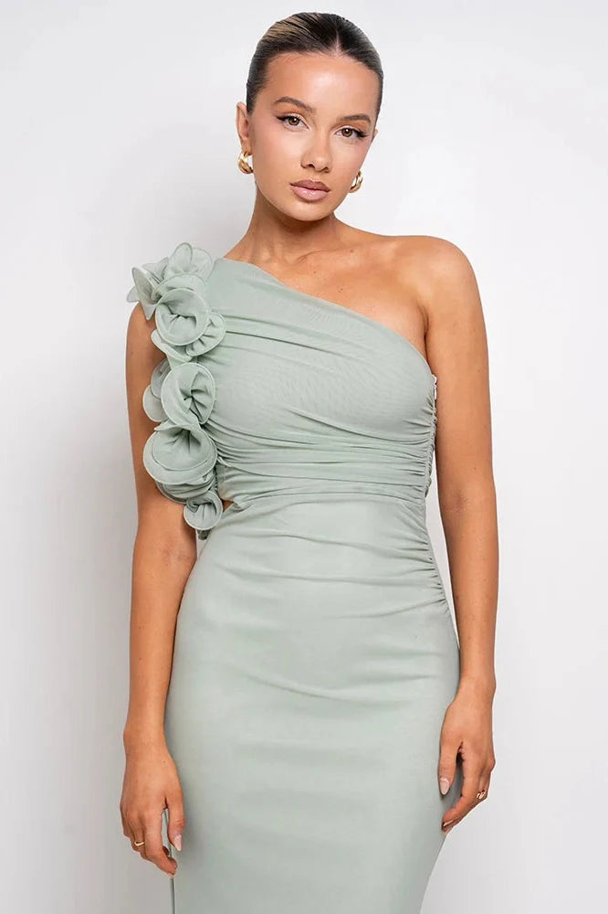 Oblique Shoulder Sleeveless Backless Bodycon Maxi Dress