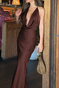 Elegant Backless Sleeveless Slim High Waist Lace Up Maxi Dress