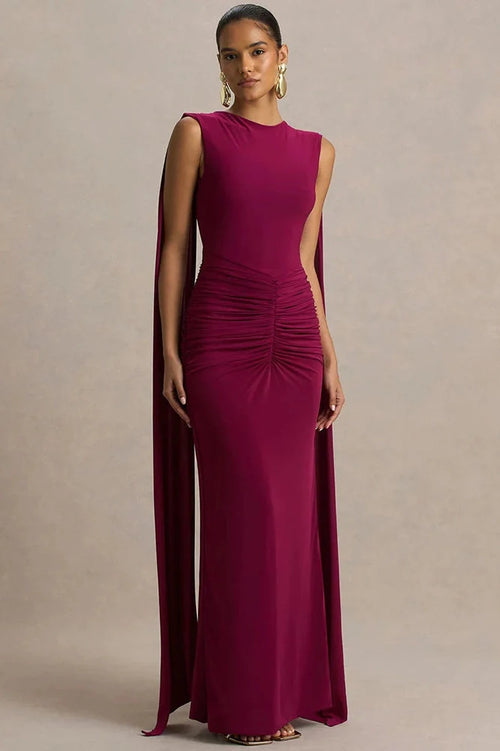 Backless Cape Sleeves High Waist Bodycon Maxi Dress