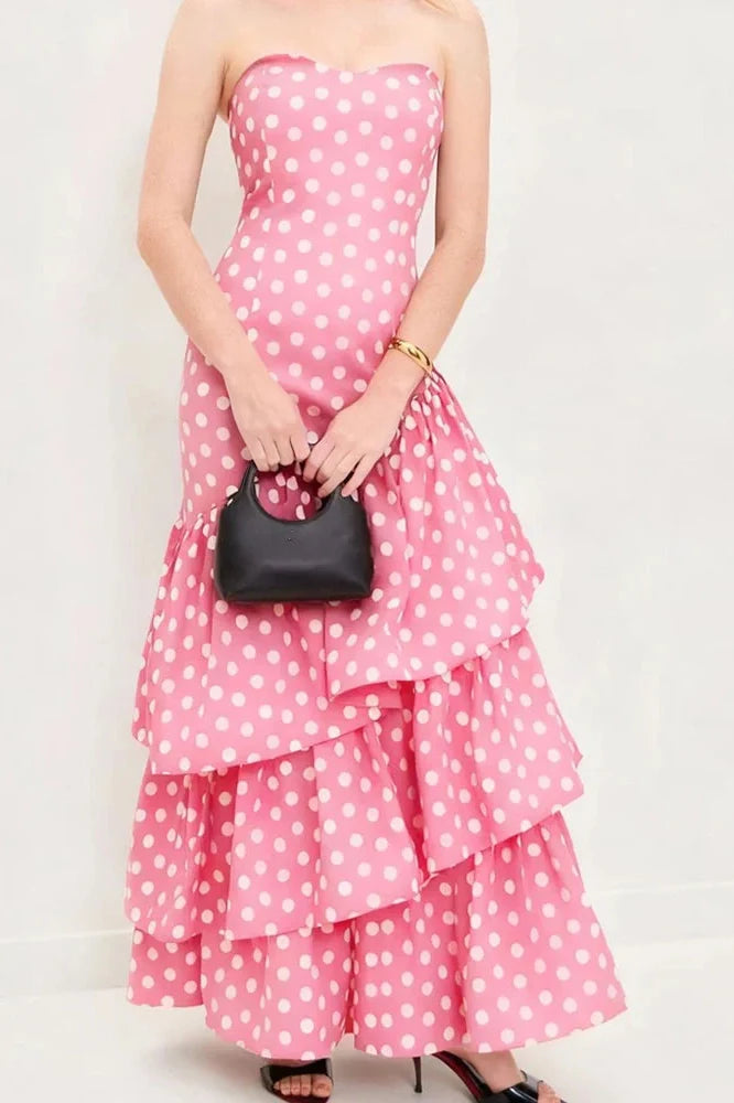 Elegant Off Shoulder High Waist Polka Dot Print Maxi Dress