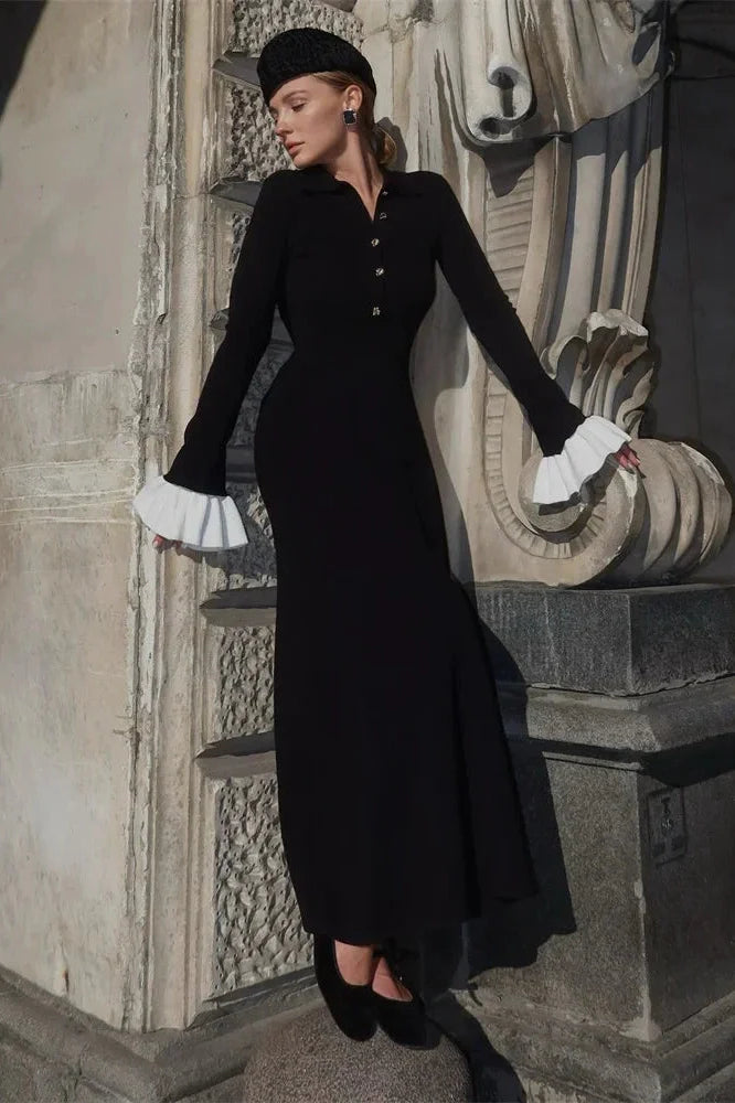 Elegant Patchwork Slim Maxi Dress