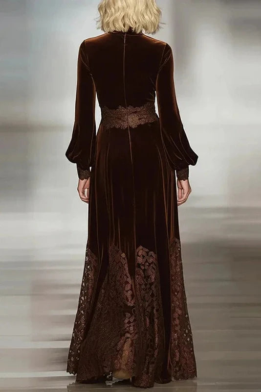 Long Sleeve Pleated High Waist Printed Maxi Dress