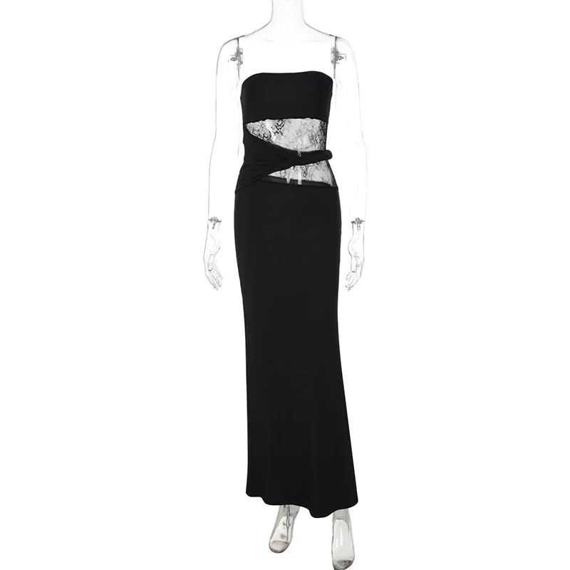Sleeveless Lace Strapless Slim Maxi Dress