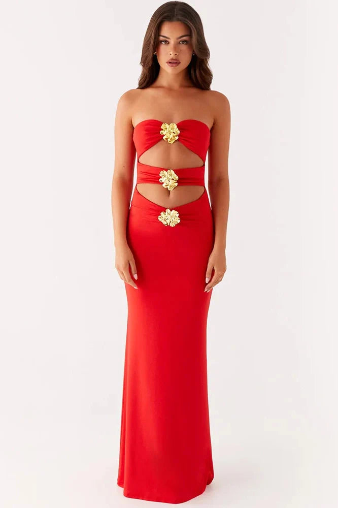 Hollow Out Strapless Off-Shoulder Backless Bodycon Maxi Dress