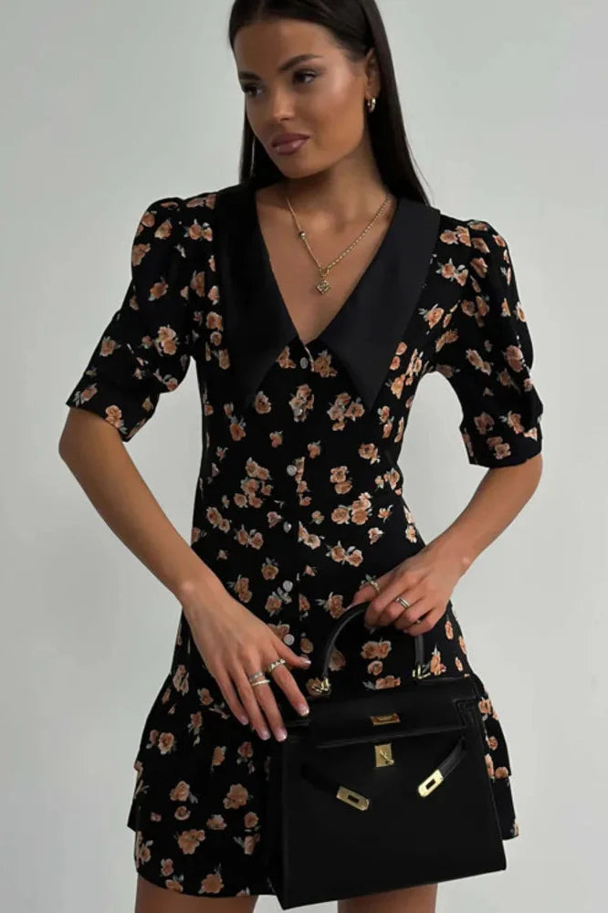 Short Sleeve Turn-down Collar Mini Dress