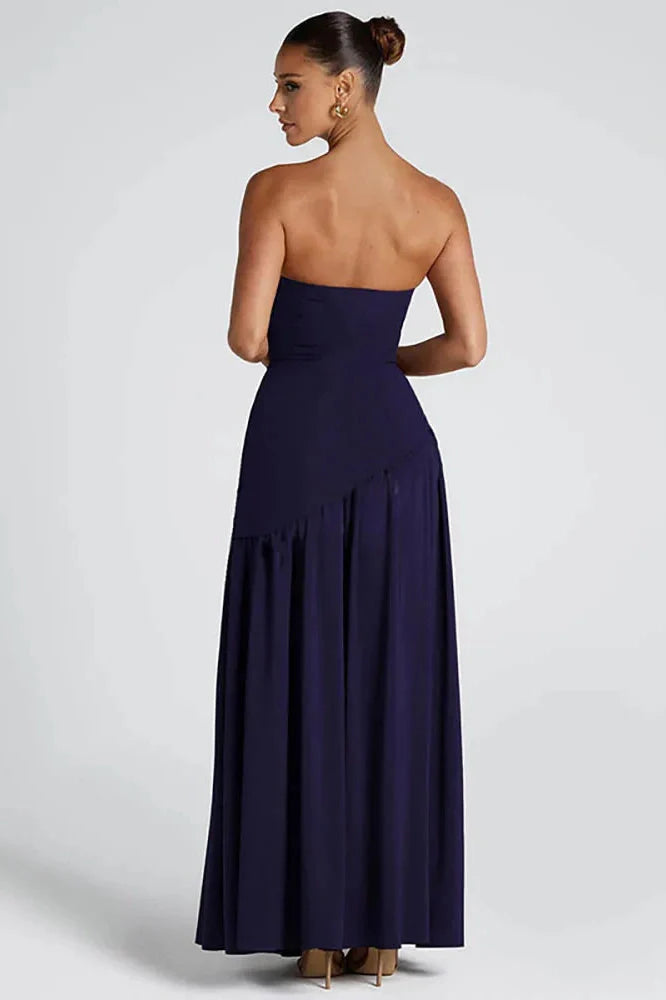 Off-Shoulder Scarf Collar Strapless Sleeveless High Split Maxi Dress