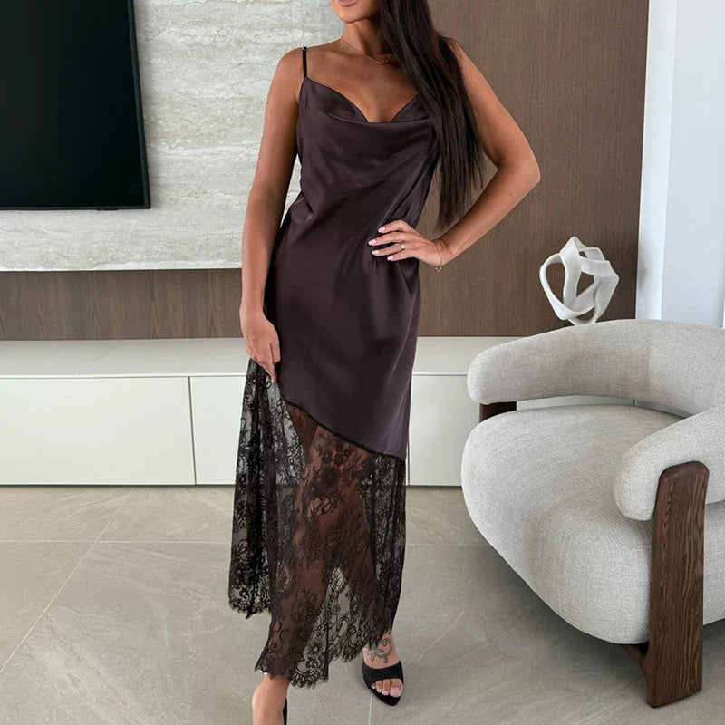 Elegant Lace V Neck Maxi Dress
