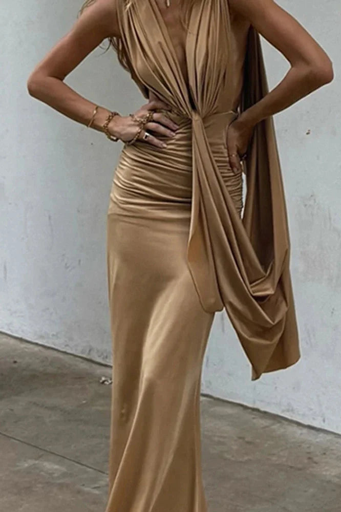 Hollow Out Deep V-Neck Sleeveless Slim Maxi Dress